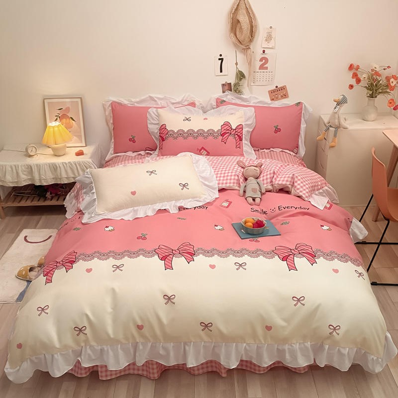 Xinjiang bed skirt four-piece set simple pastoral style girl princess style student dormitory three-piece set 4-piece set