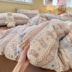 2026 New Model A-Class Puff Yarn Four-Piece Set - Fair Isle Series - Fresh and Simple Bed Sheet and Duvet Cover Three-Piece Set