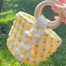 Hand Woven Pineapple Bag Material Bag Diy Handmade Bag Mesh Red Identical Weave Inclined Satchel Send Girlfriend Cute Summer