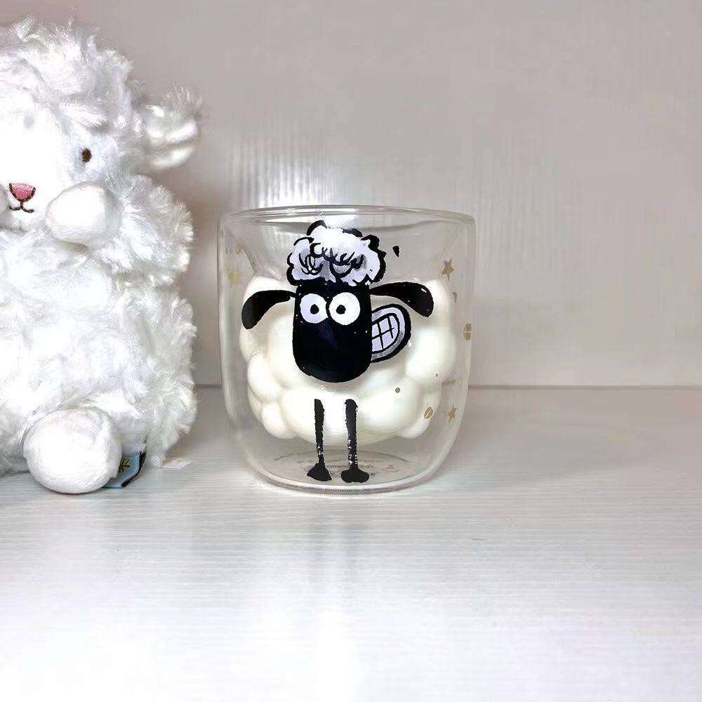 ALAGALLY Glass with high temperature double layer sheep creative cup portable sheep cup