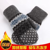 Gloves female regardless of winter plus suede thickened double layer warm riding Anti-cold outdoor students Knitted Wool Male