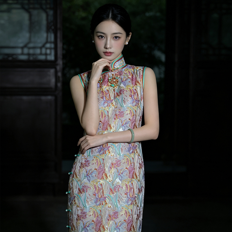 Perfume Lily】Li Dexi Songjin Heavy Industry Autumn Cheongsam Daily Elegant High-End Feel Banquet Travel Vacation Perfume Lily】Li Dexi Songjin Heavy Industry Autumn Cheongsam Daily Elegant High-End Feel Banquet Travel Vacation