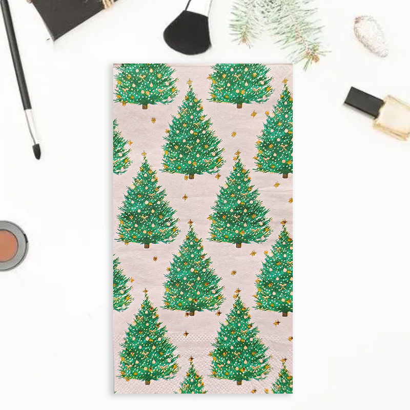 The Whole Pack Is about 33X40Cm, Pink and White Background, Christmas Tree, 3-Layer Tissue, Colorful Napkins, Handkerchiefs, Printed Tissue Paper
