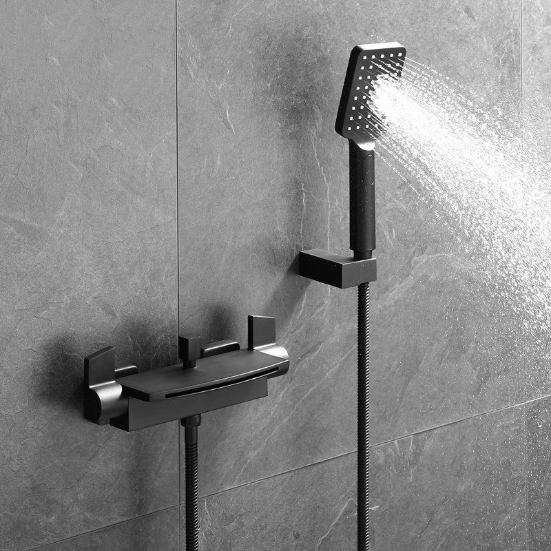 Full copper dressing room black water mixing valve bathtub tap bathroom hot and cold water waterfall Easy shower shower kit
