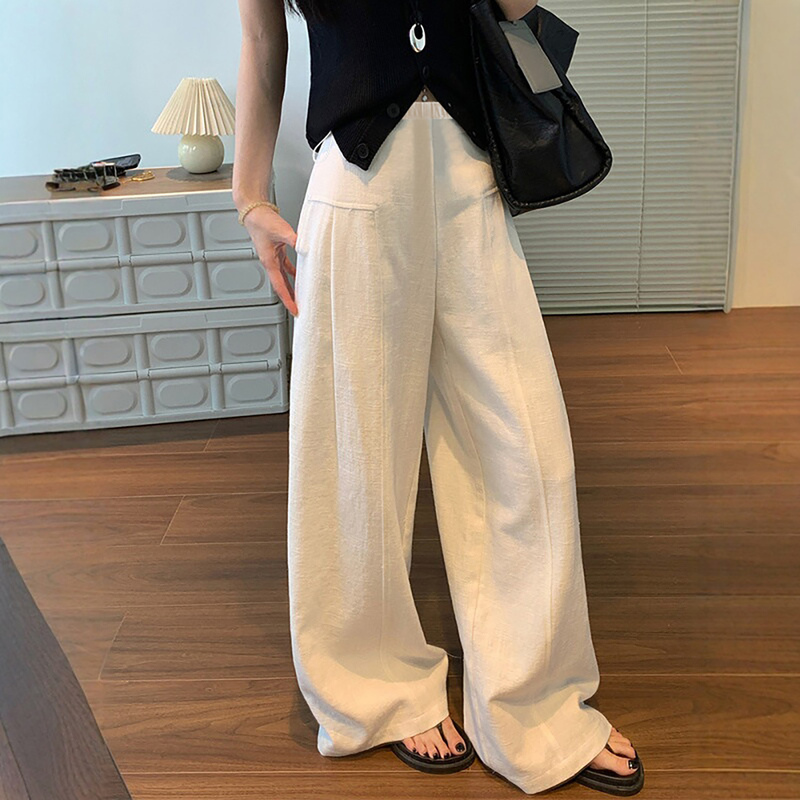 French Uamtor Maternity Pants for Summer, Suitable for Petite Women, Cotton-Linen Wide-Leg Pants, Thin Style That Doesn'T Squeeze the Belly, Long Leggings