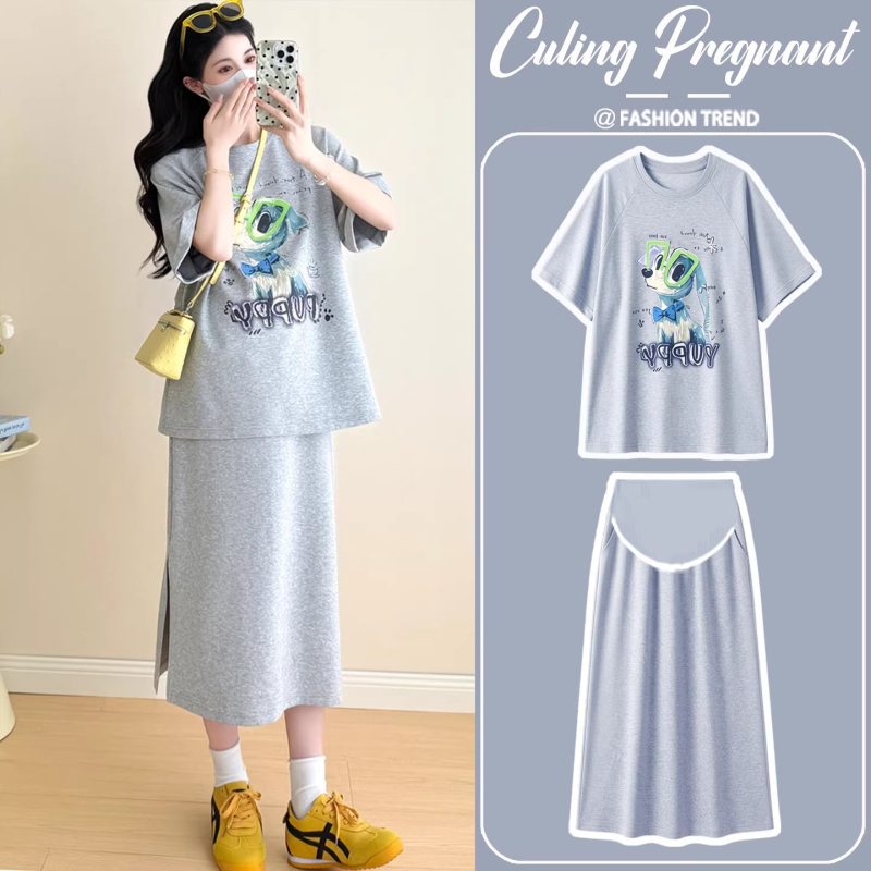 French Uamtor Maternity Suit 2026 Summer New Style Casual Lazy Style Loose Short-Sleeved Skirt Two-Piece Set French Uamtor Maternity Suit 2026 Summer New Style Casual Lazy Style Loose Short-Sleeved Skirt Two-Piece Set