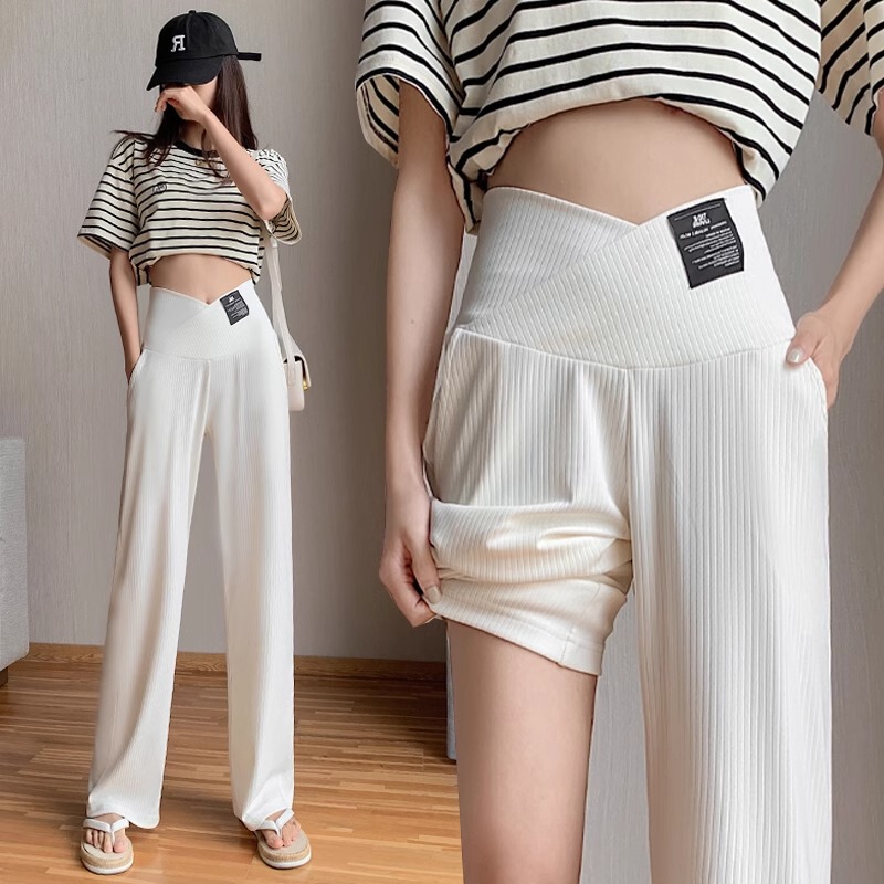 French Uamtor Maternity Pants for Summer 2026, New Style for Petite Women, Low-Waisted Casual Maternity Drapey Wide-Leg Pants