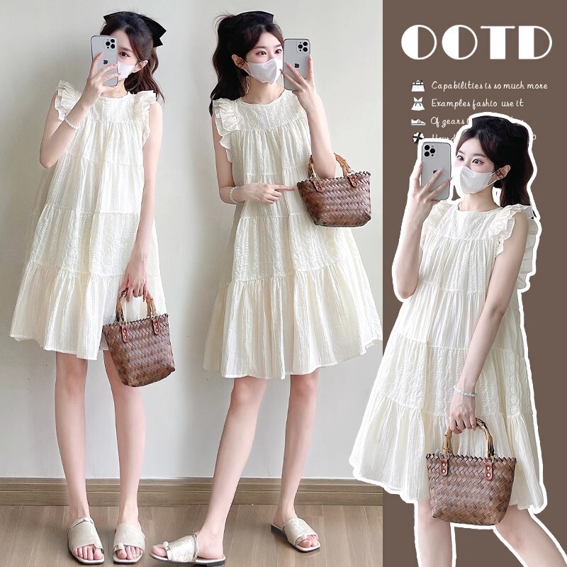 French Uamtor Maternity Summer Dress 2026 New Style Petite Pregnancy Outfit with Flutter Sleeves A-Line Dress