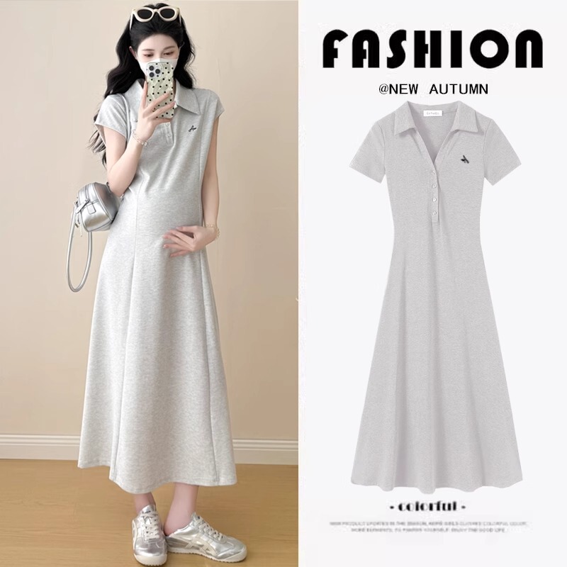 French Uamtor Maternity Dress Summer 2026 New Fashion High-End Casual Loose Polo Collar Short-Sleeved Long Dress French Uamtor Maternity Dress Summer 2026 New Fashion High-End Casual Loose Polo Collar Short-Sleeved Long Dress
