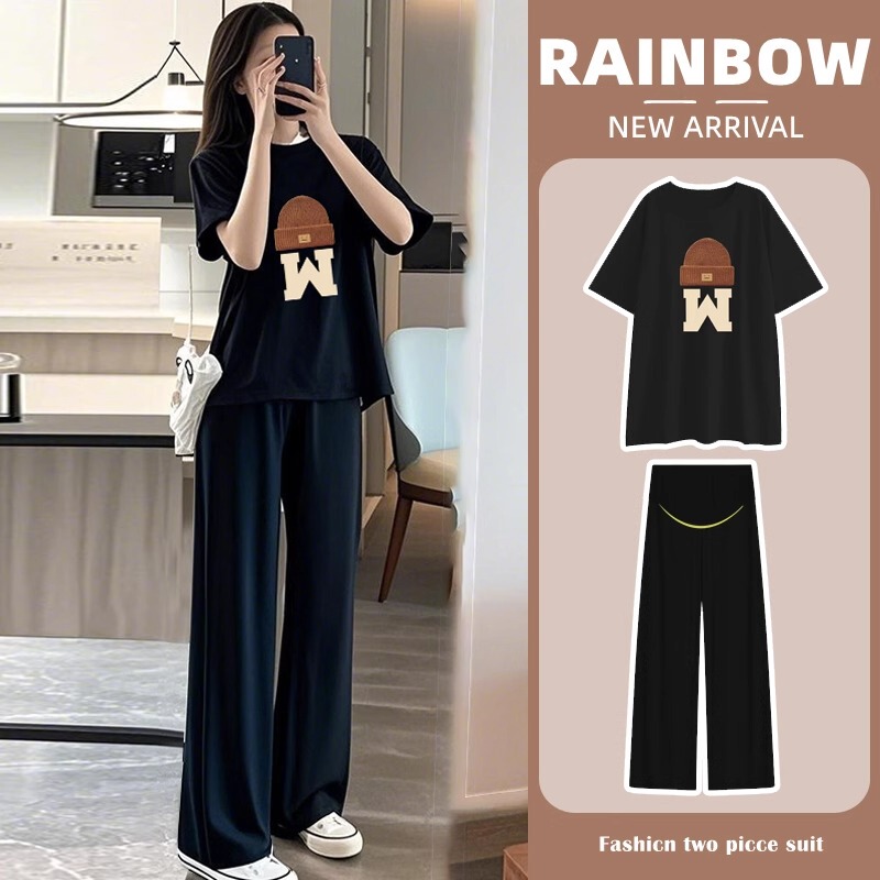 French Uamtor Maternity Suit Summer 2026 New Large Size Thin Short-Sleeved Top Fashionable Two-Piece Set for Pregnant Mothers
