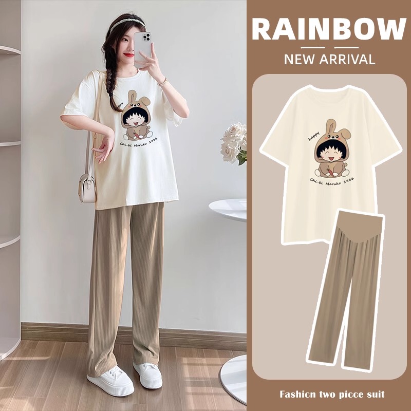 French Uamtor Maternity Suit 2026 Summer New Fashion Thin Pure Cotton Loose Top Wide-Leg Pants Two-Piece Set