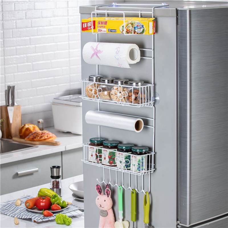 Refrigerator side hanging rack kitchen fresh-keeping bag paper towel storage punch-free side wall-mounted seasoning jar rack large