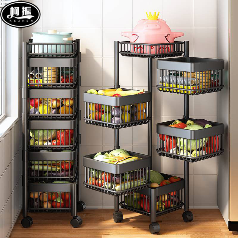 Kitchen shelves floor multi-layer household storage shelves can be moved and rotated to put fruits and vegetables in the special vegetable basket