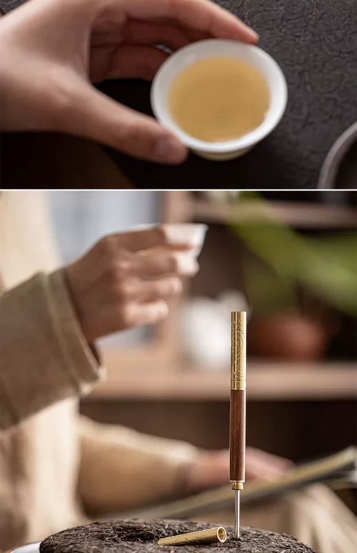 Gỗ đồng gỗ mun Như Ý vàng vòng dính trà kim trà dao mở Pu'er bộ trà retro Thiền tông dụng cụ pha trà phụ kiện trà đạo