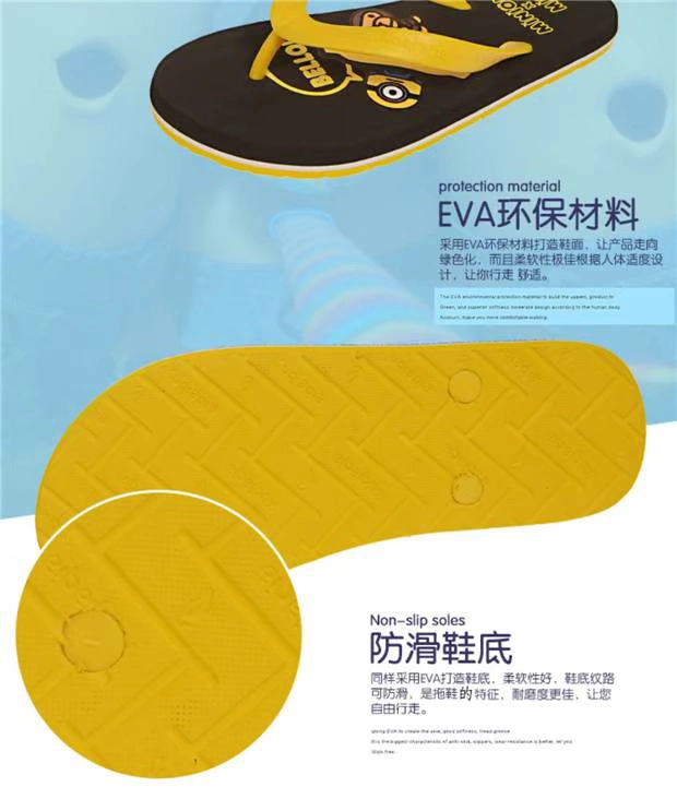 Benny Road flip flops nam mùa hè Xiao Huangren phim hoạt hình cặp vợ chồng sáng tạo giản dị trượt chân trượt dép - Dép