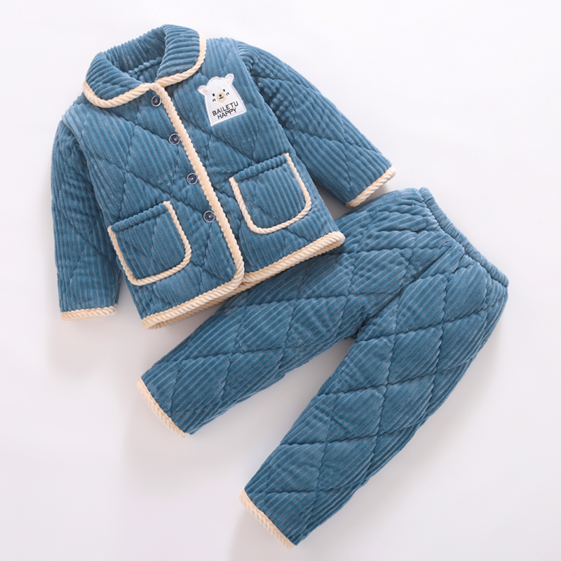Winter Children's flannel pyjamas boy Boy thickened Clip Cotton Girl Baby Coral Suede Home Suit-Taobao