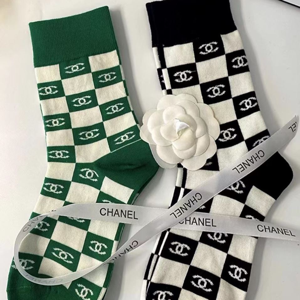 European Station Tide Goods Chessboard Socks Children High Silo Socks Briefs Women 100 Lapped Plaid Socks Wide Mouth Splicing Individuality