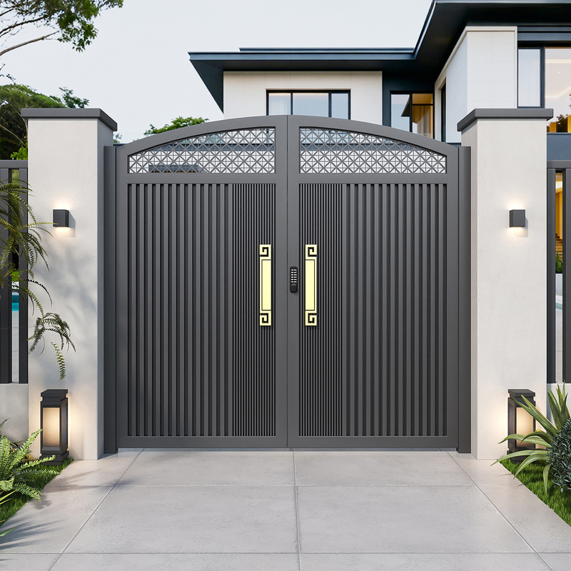Villa Courtyard Aluminum Alloy Door, Stainless Steel Double-Door Gate, Modern Outdoor Yard Door, Wrought Iron Garden Entrance Door