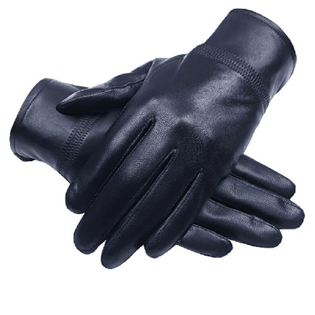 Leather Gloves for Men and Women, Winter Fleece-Lined, Thickened, Warm Sheepskin Gloves for Cycling, Driving, and Motorcycling, Thin Style
