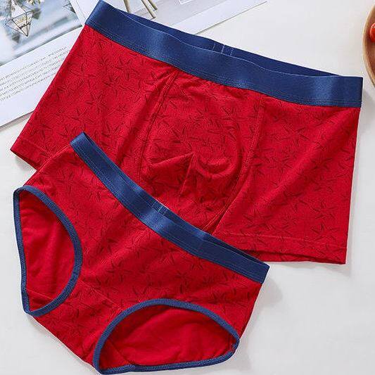 Couple's underwear pure cotton crotch lady Valentine's Day gift Ben year Great red wedding Men's flat corner pants Girls Triangle pants