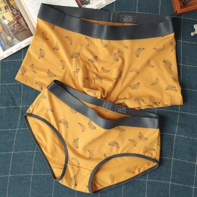 Charming Banana Jun ~ 2 Pcs Couple Underwear Set Cotton Cute Cartoon Underwear Men's and Women's Gift Shorts Trendy