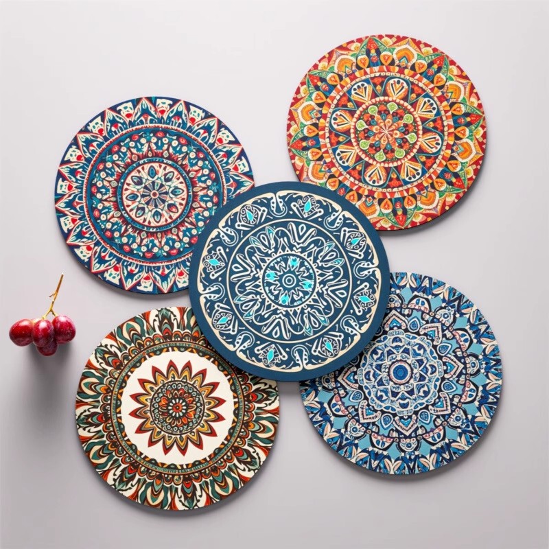Bohemian Household Dining Table Heat Insulation Mat, Nordic Style Round Mat, Tea Table Absorbent Mat, Anti-Scalding, Non-Slip Coaster, Plate Mat Bohemian Household Dining Table Heat Insulation Mat, Nordic Style Round Mat, Tea Table Absorbent Mat, Anti-Scalding, Non-Slip Coaster, Plate Mat