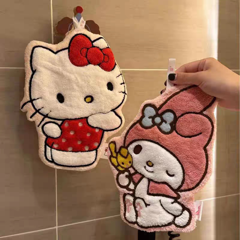 Cartoon Kt Cat Hand Towel, Cute Hanging Towel for Bathroom, Kitchen, and Shower, Super Absorbent, Thick, and Aesthetically Pleasing