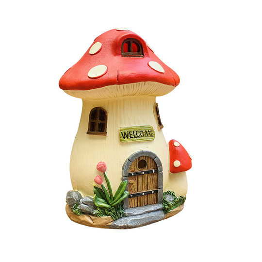 Solar Christmas Resin Mushroom House Light Outdoor Waterproof Courtyard Garden Ornament Villa Lawn Decoration Night Light