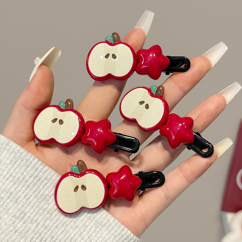Sweet and Cute Red Apple Hair Clip, Girly Bangs Clip, Hairpin, Duckbill Clip for Stray Hair, Children's Hair Accessory