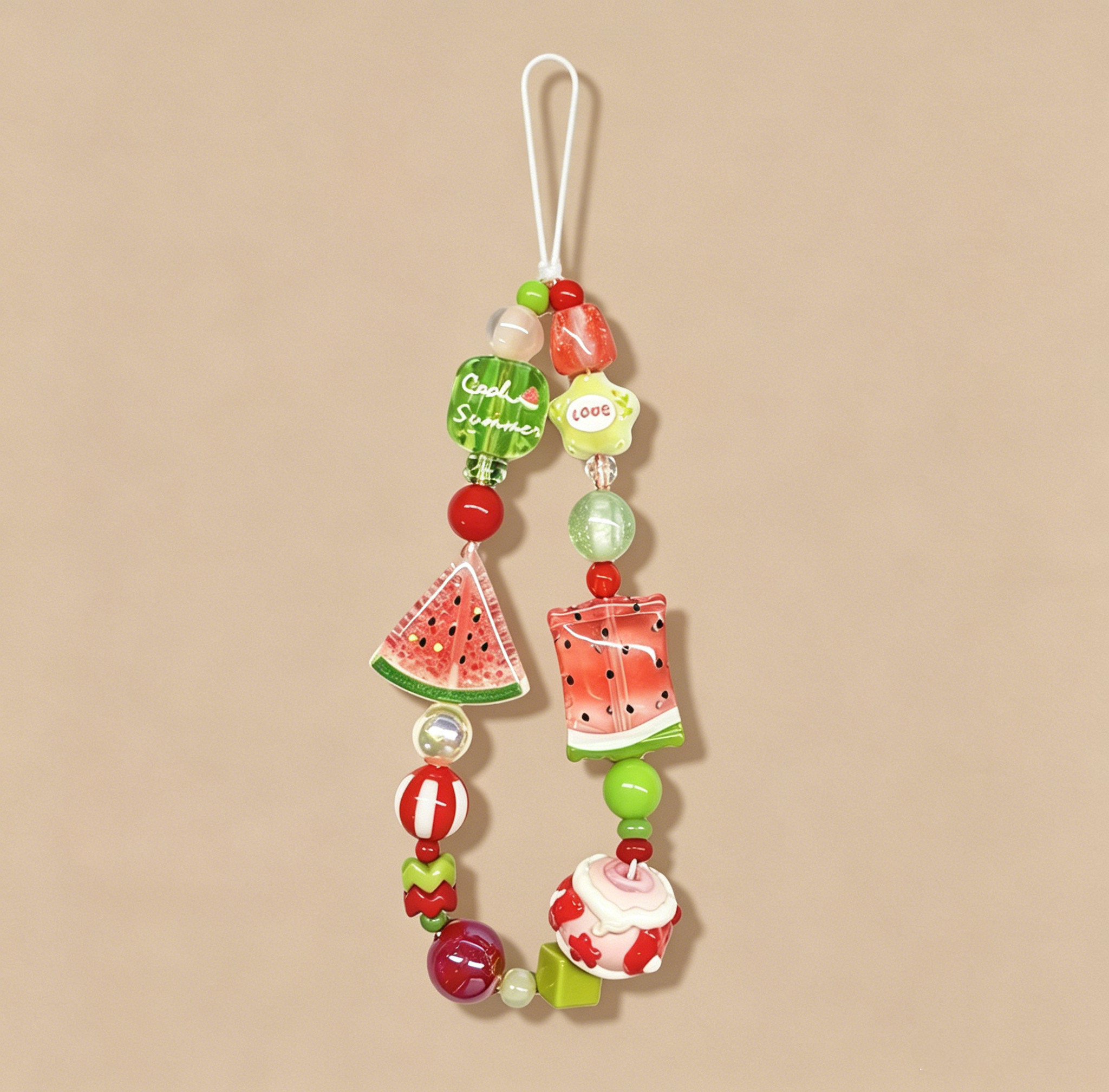 Watermelon chain beaded phone charm, bag/camera pendant, cute keychain