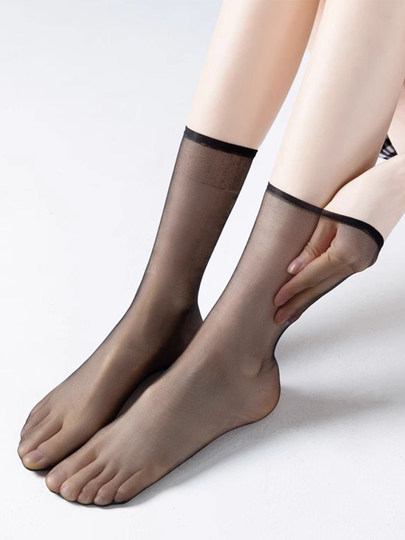 0D透明隐形水晶丝中筒袜夏季超薄款防勾丝防滑短丝袜肉色自然裸感