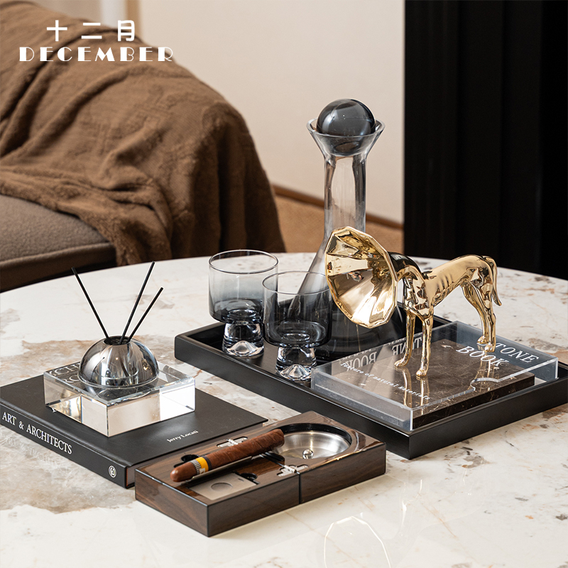 Light Luxury Living Room Coffee Table Decorations, Model Room Hotel Tabletop Wine Set Tray Combination, Bar Counter High-End Soft Furnishings Light Luxury Living Room Coffee Table Decorations, Model Room Hotel Tabletop Wine Set Tray Combination, Bar Counter High-End Soft Furnishings
