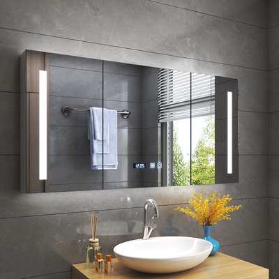 Tủ gương phòng tắm bằng gỗ nguyên khối Đèn LED gương trang điểm thông minh lưu trữ nhà vệ sinh gương phòng tắm chống sương mù treo tường riêng biệt có đèn tủ gương inox tủ gương đẹp 