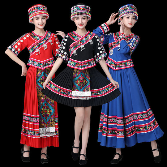 Costumes des minorités ethniques pour les femmes du Guangxi Yao costumes de spectacle de danse de la minorité Tujia, Miao, Dong et Jing nationalité femmes adultes été