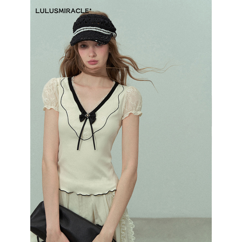 Lulusmiracle【Princess Memoirs】Fashionable New Summer Style Palace-Style Bow Lace Patchwork Top Lulusmiracle【Princess Memoirs】Fashionable New Summer Style Palace-Style Bow Lace Patchwork Top