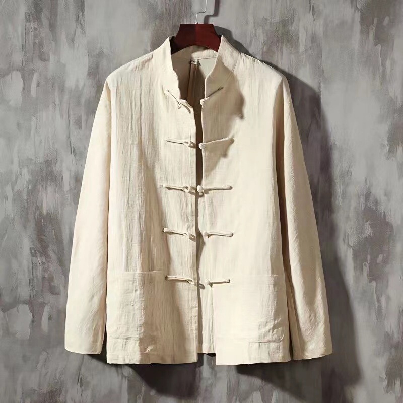 Linen Shirt Tang Suit Men's Chinese Style Men's Clothing Republic of China Zhongshan Suit Hanfu New Chinese Style Tea Clothing Long Shirt Jacket