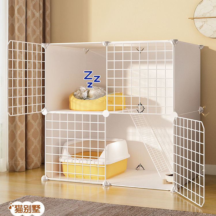 Cat cage home two-story indoor pet cat empty cage super large free space with toilet integrated cat villa