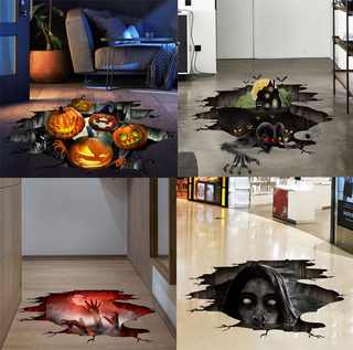 Halloween Decorative Floor Stickers 3D Pumpkin Ghost Hand Shopping Mall Store Living Room Bedroom Stickers Wall Stickers Decoration