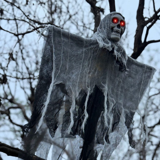 Halloween Decoration Glowing Eyes Hanging Ghost Outdoor Scene Scary Horror Costume Holiday Event Haunted House Setup