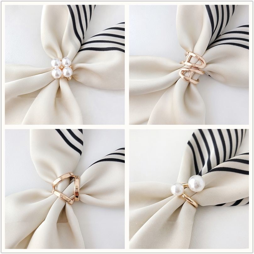 High-grade silk scarf buckle pearl three-ring buckle Japanese and Korean silk scarf good partner electroplating gold silk scarf buckle