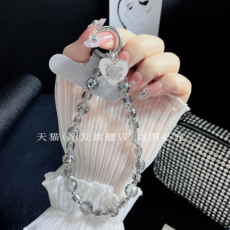 Crystal High-End Phone Chain Accessory, Gray Rhinestone Women's New Style Sparkling Diamond Bracelet, High-End Pendant, Key Chain, Bag Charm, Phone Lanyard, Hand Chain, Beaded Card Holder