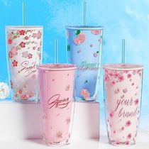 2023 New water cup children in the class in the high value of the senior female straw cup summer cup lovely cherry blossom