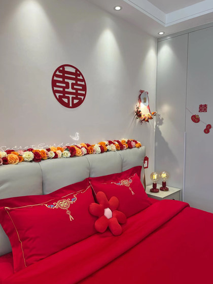 高档160支长绒棉结婚四件套纯棉陪嫁被套红色全棉床单新婚庆床品8