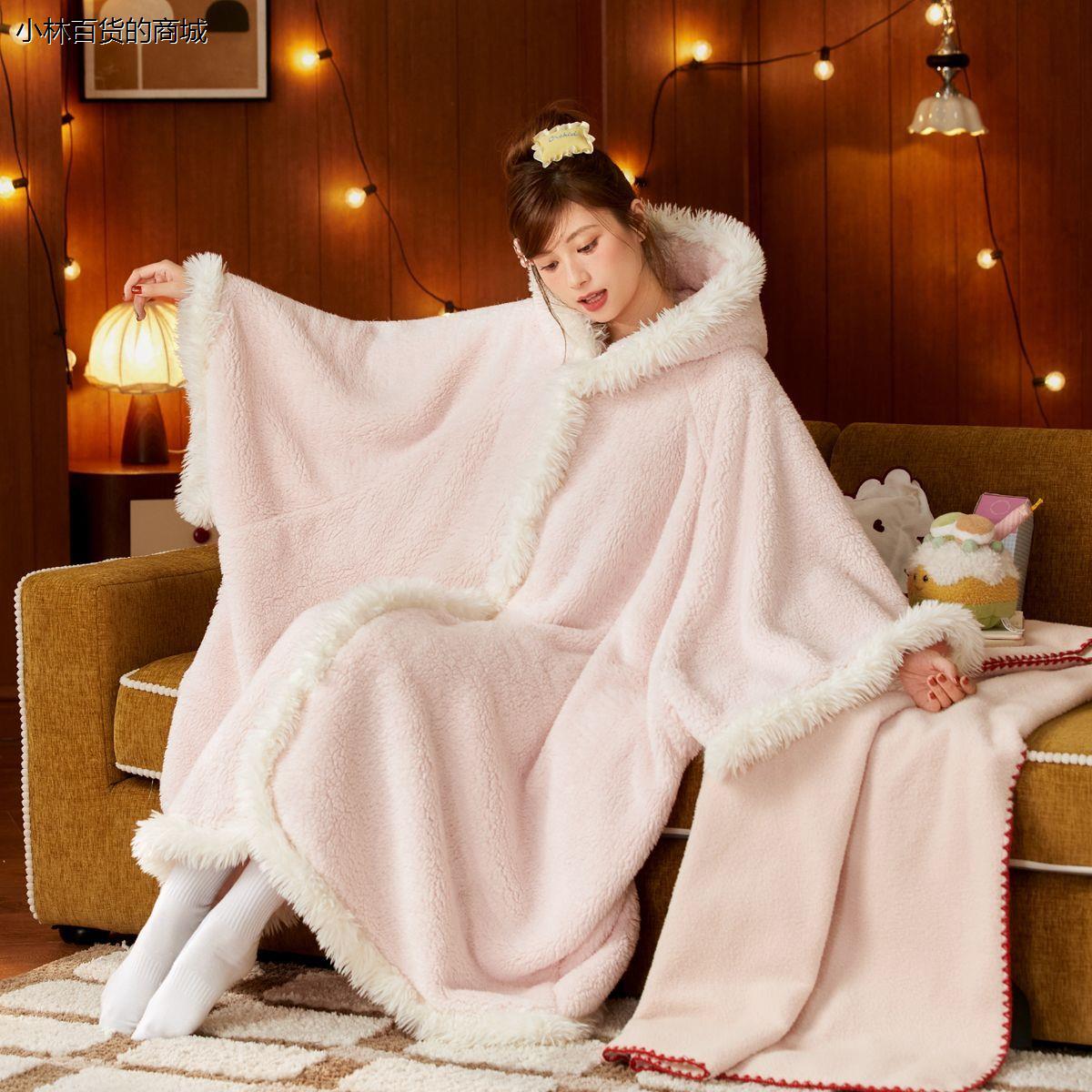 Douyin the same girl, милый плащ с капюшоном, пижама из кораллового флиса, женская осенне-зимняя ночная рубашка, новинка 2025 года, утолщенная Изображение 1