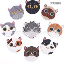 Diamond painted cup round pad cat-shaped crystal diamond yac-shaped pad cork wooden parts set boxed