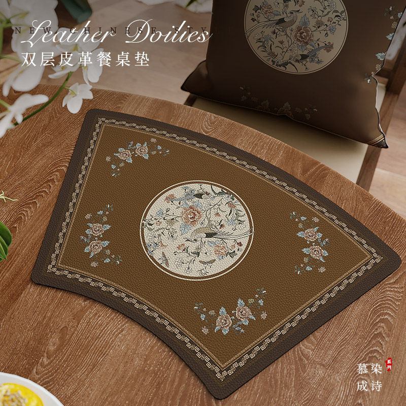 New Chinese Round Table Sector Hotel Silicone Gel Leather Dining Mat China Wind waterproof and anti-oil insulation Home table cushions