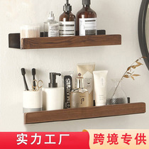 Cross-border bathroom black walnut storage rack wall-mounted solid wood wall punch-free washbasin dressing table storage rack