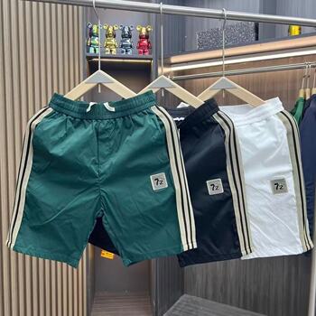 Trendy brand splicing shorts ice silk embroidered quick-drying pants for men