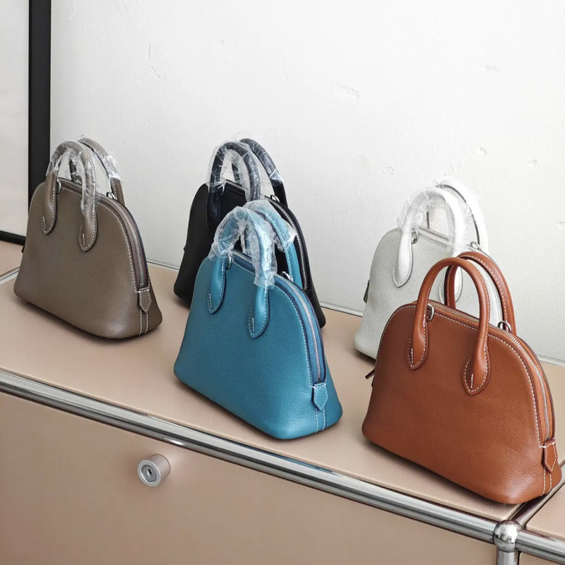2026 Early Spring New Semi-Handmade First-Layer Cowhide Mini Bowling Bag Genuine Leather Shoulder Crossbody Bag Shell Bag