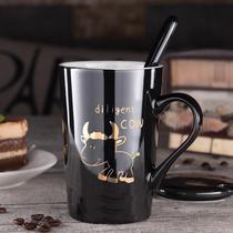  Cartoon Zodiac Pattern Ceramic Water Cup Cute Rabbit Pooch Piggy Chicken Mark Cup With Spoon with lid